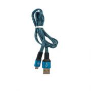 Кабел USB 2.0 A - Micro USB B, текстилен, лентов, високоскоростен, син, 1 метър