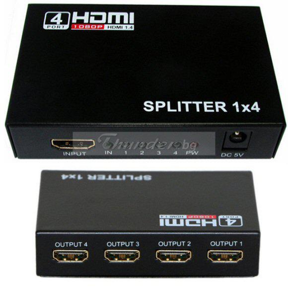 HDMI Сплитер, 1 вход - 4 изхода, Full HD 1080P 3D, Версия 1.4, в комплект със захранване