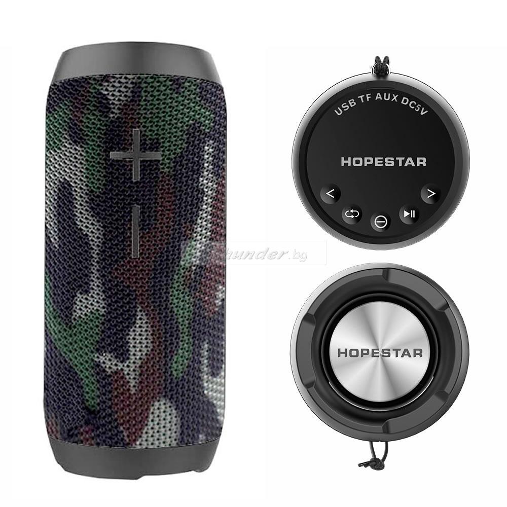 Bluetooth колонка HOPESTAR P7+ Power Bank, FM радио, литиево-йонна батерия, влагозащита, слот за USB/micro SD CARD/AUX, камофлажно-зелена