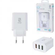 Зарядно за телефон YOURZ-QC9, 3 x USB, поддържа QC3.0, 18 W, бяло
